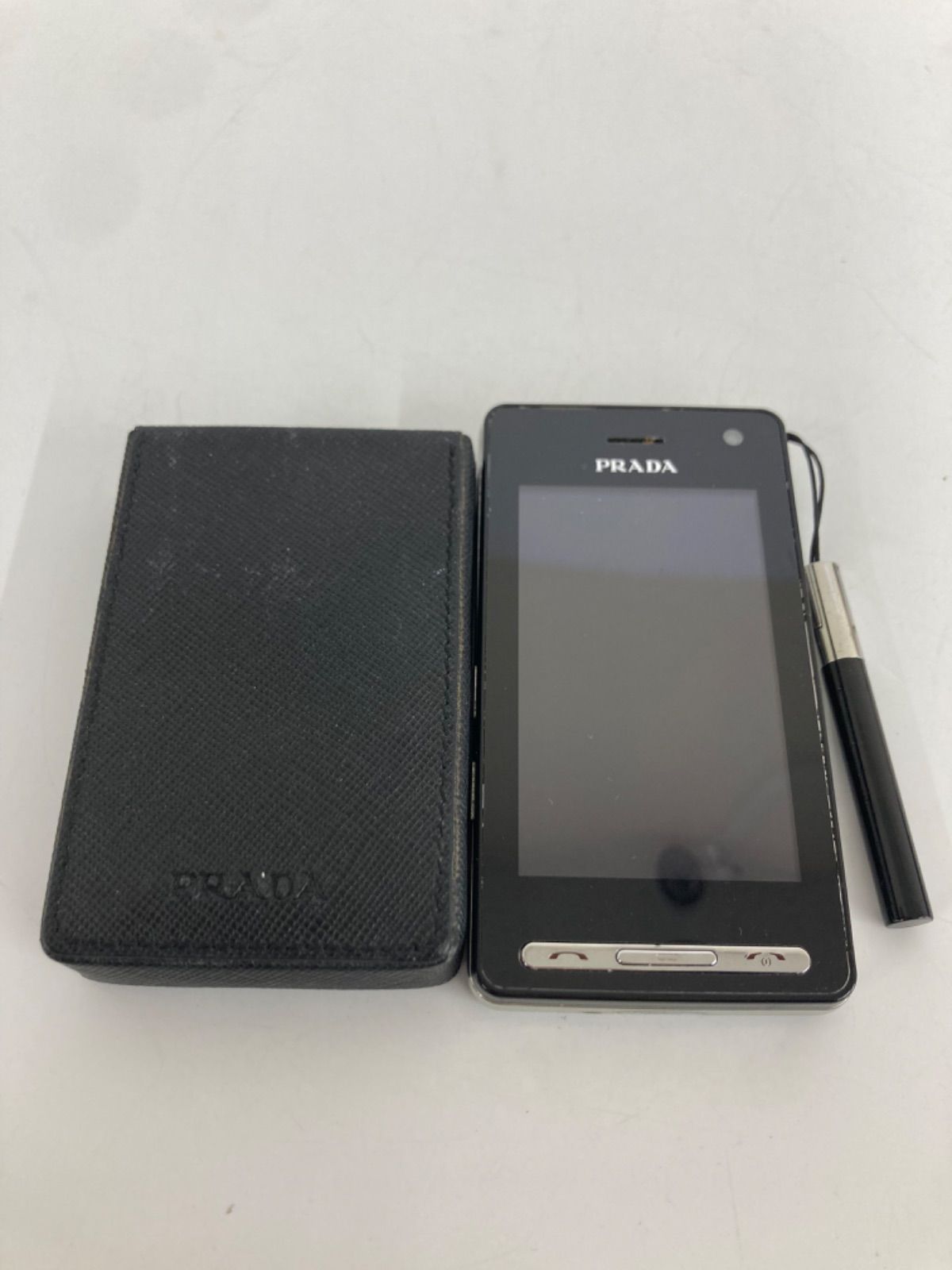ジャンク品】PRADA LGスマートフォン 本体 黒 レザー スタイラスペン