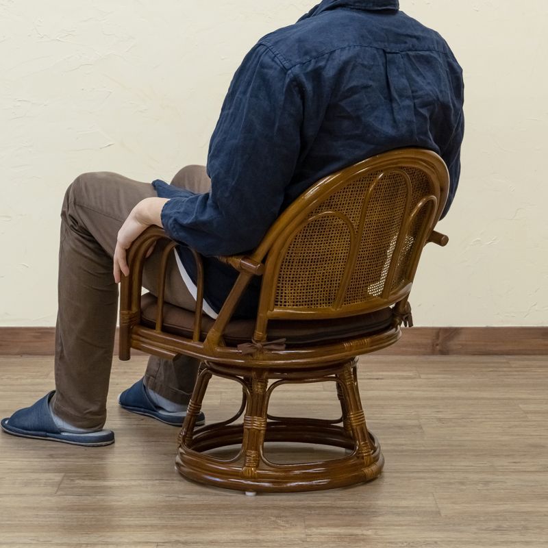 天然ラタン（籐製） チェア メッシュ編み 回転座椅子 ミドルタイプ