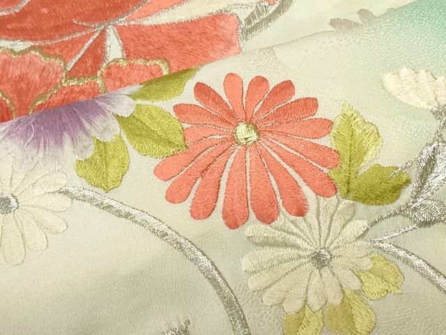 中振袖 正絹 縮緬 金銀彩 金糸 日本刺繍 花草流水 昭和レトロ アンティーク 楽天市場】【新品】 振袖 袷 着物 正絹 絹 刺繍 水色 扇 四季の