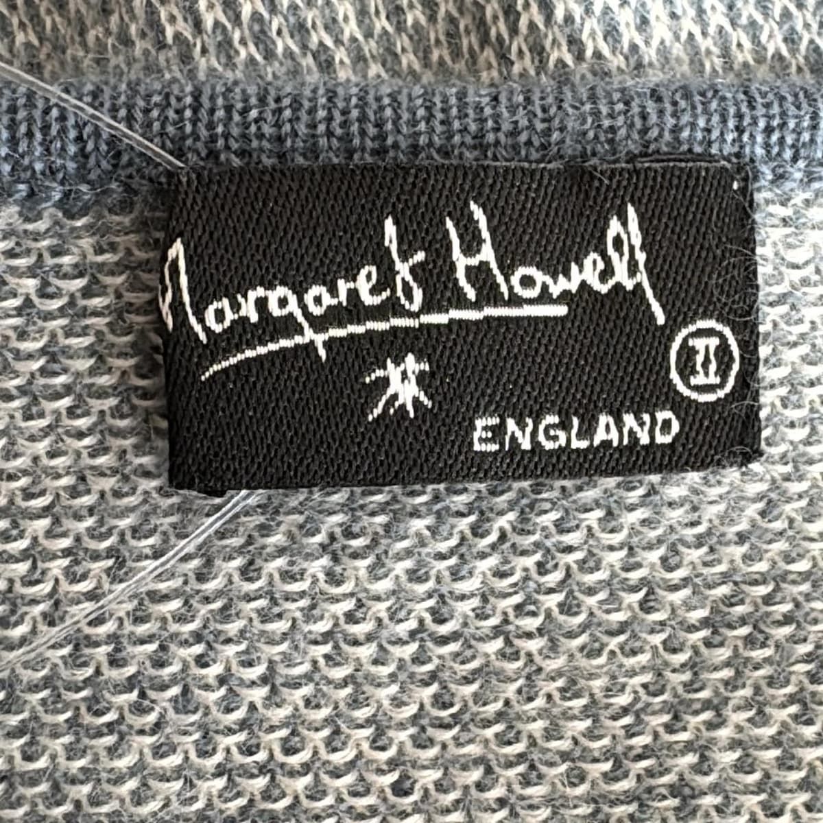  MargaretHowell マーガレットハウエル 七分袖セーター サイズ2 M レディース - ブルーグレー×白 カシミヤ 五分袖 七分袖 ニット セーター