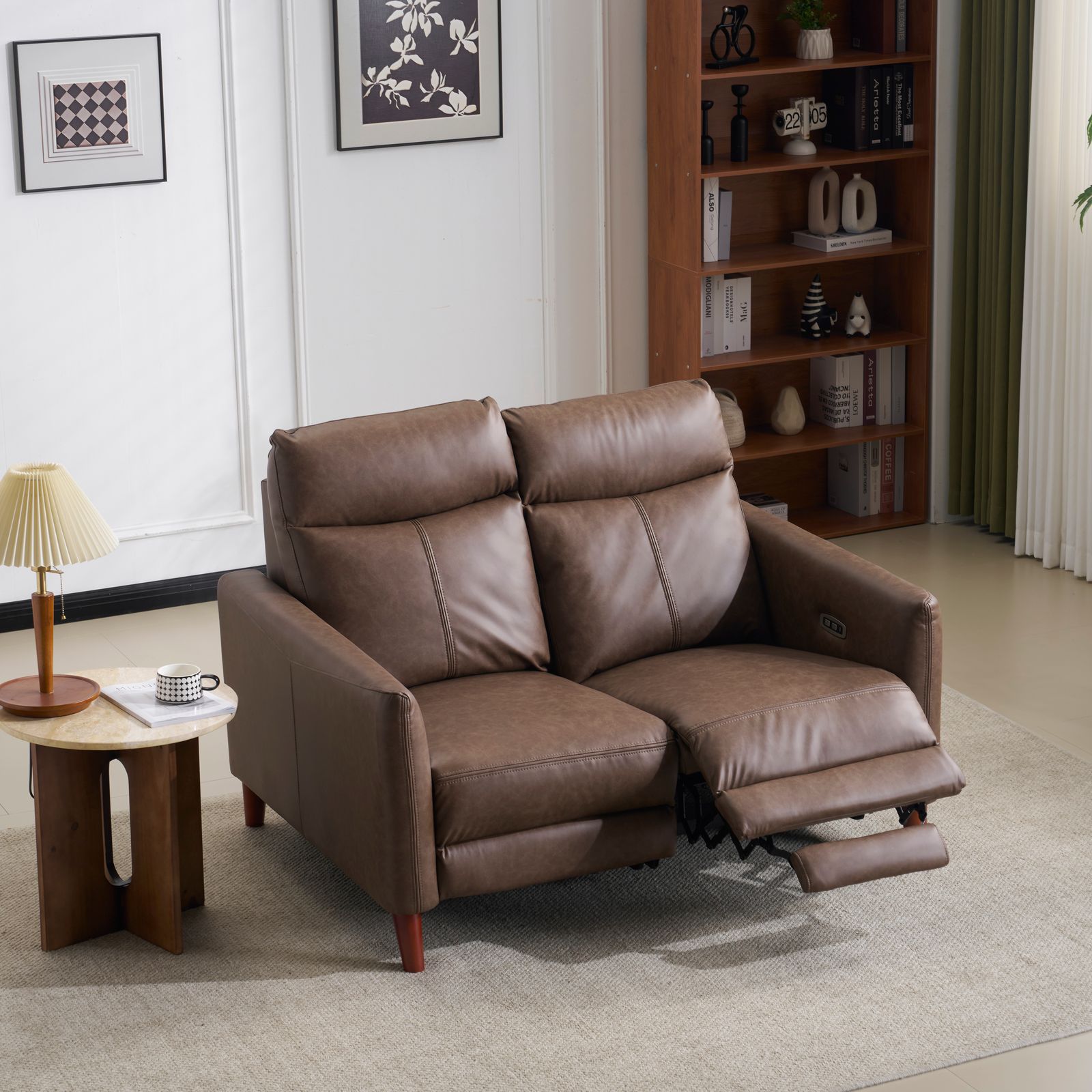 13%割 ゼロウォール 二人掛けソファ 電動 リクライニング USB Type-C充電口付き 156° リクライニングソファ 2人掛け オットマン一体型 電動ソファ 耐圧分散 リクライニングチェア 二人掛け ソファ北欧 ブロンズブラウン