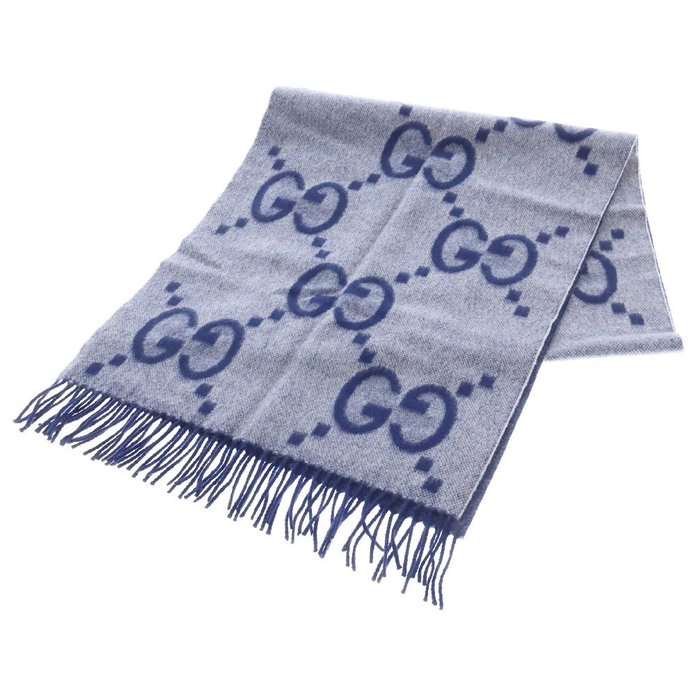 グッチ　マフラー　カシミア100％　ブルー GGジャカード　新品未使用 グッチマフラーカシミア100％ブルー GGジャカード新品未使用