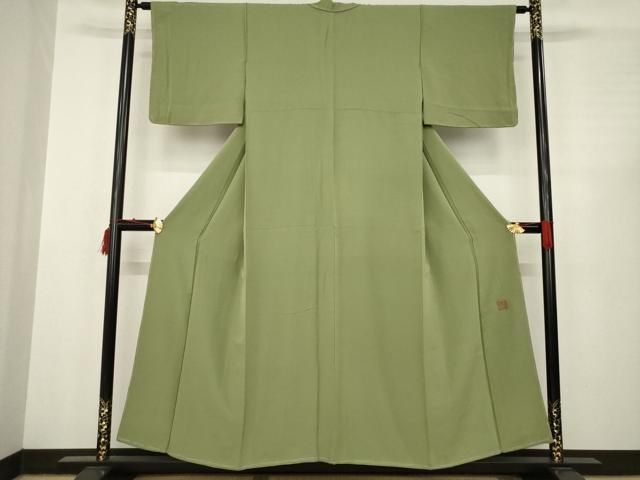 平和屋着物●上質な色無地 嵯峨野草木研究所 海松色 正絹 AABC3549ck