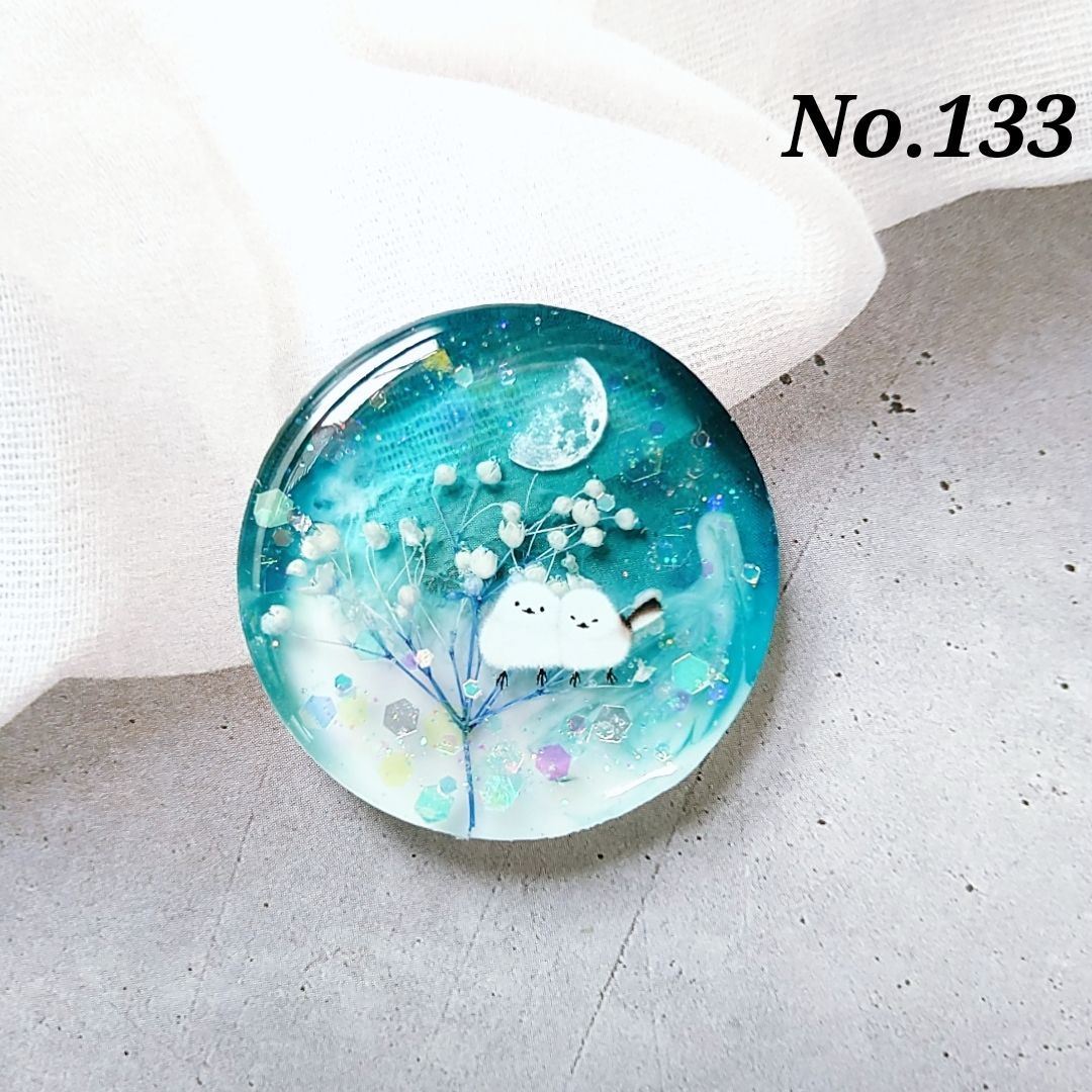 No.400 レジン ヘアゴム キーホルダー ピンバッジ 月夜桜 No.224