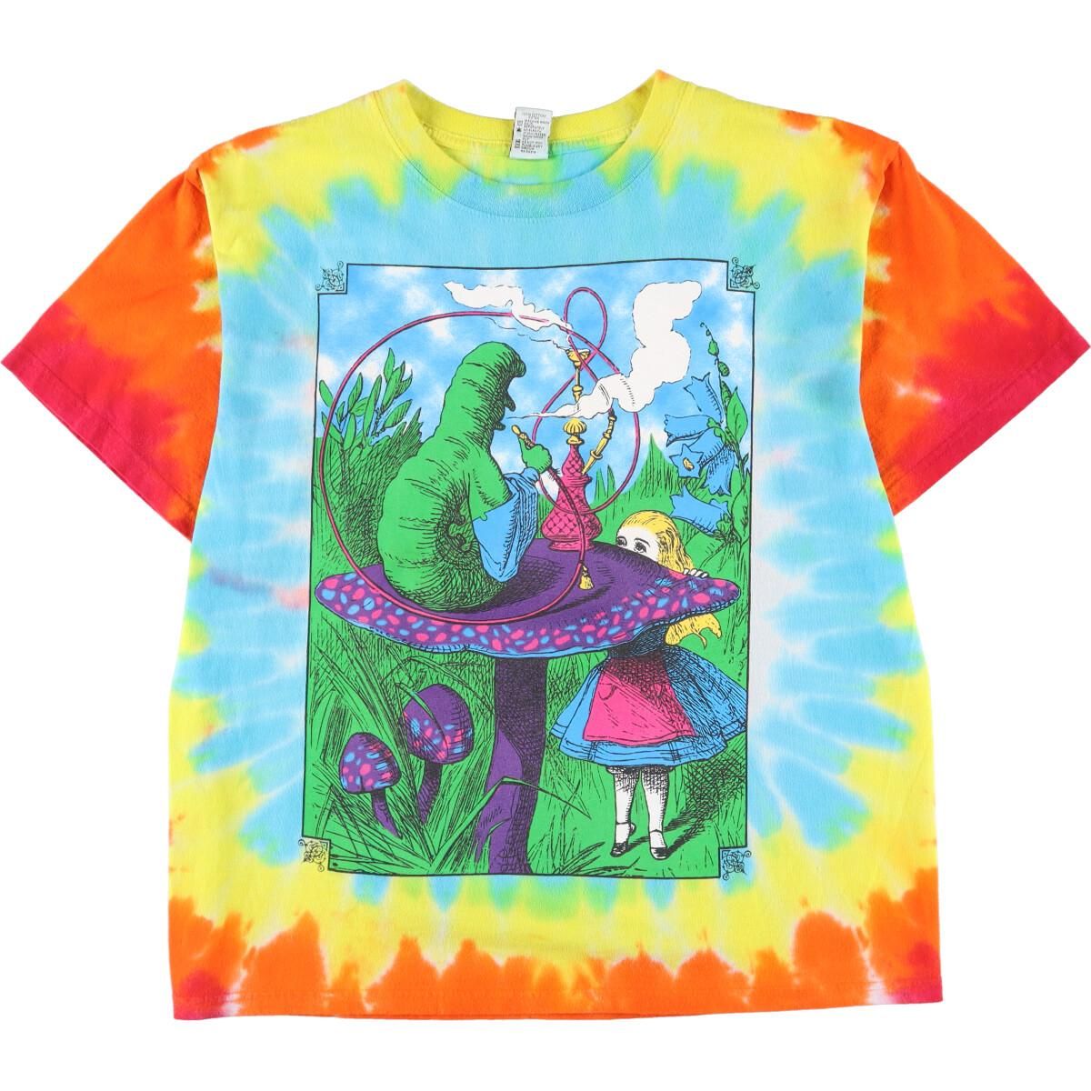 古着 90~00年代 Alice in Wonderland 不思議の国のアリス タイダイ柄 キャラクタープリントTシャツ メンズM /evb000712 90年代 ALICE IN WONDERLAND 不思議の国のアリス キャラクター オール