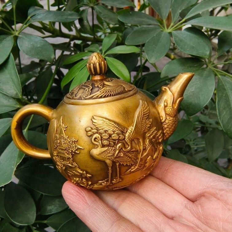 陶器て彫刻竹の節梁を持ちます壺茶壺徳利の置物  現代工芸品  美術品 置物 銅器 細工 魚嘴鶴茶壺 徳利 茶道具 現代工芸品 美術品 置物