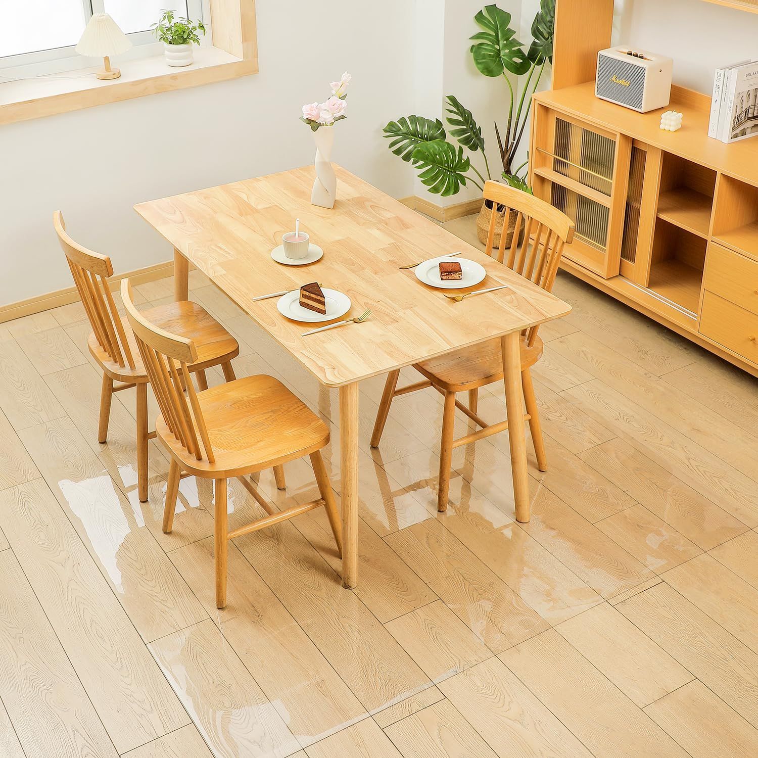 AHAZIAH ダイニングマット 透明 180×300cm クリアマット 1.5mm厚 拭ける PVCマット 床暖房対応 お手入れ簡単加工 カットできる サラっとした手触り 清潔 ハードフロア|畳|フローリング対応