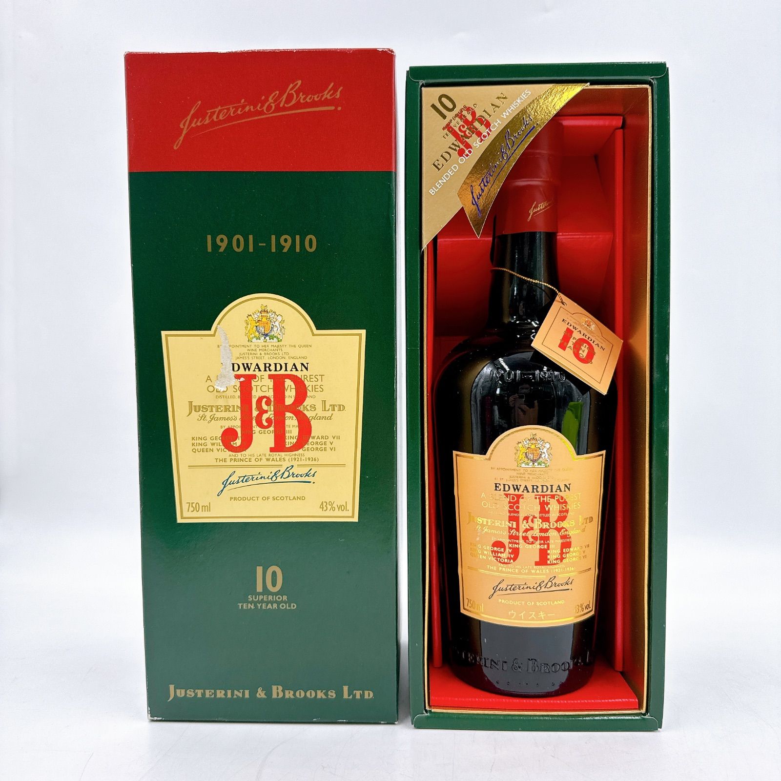 未開栓 1901-1910 J-B EDWARDIAN エドワーディアン 10YEAR OLD ジャスティリーニアンドブルックス ウイスキー 750ml 43 古酒 お酒 き