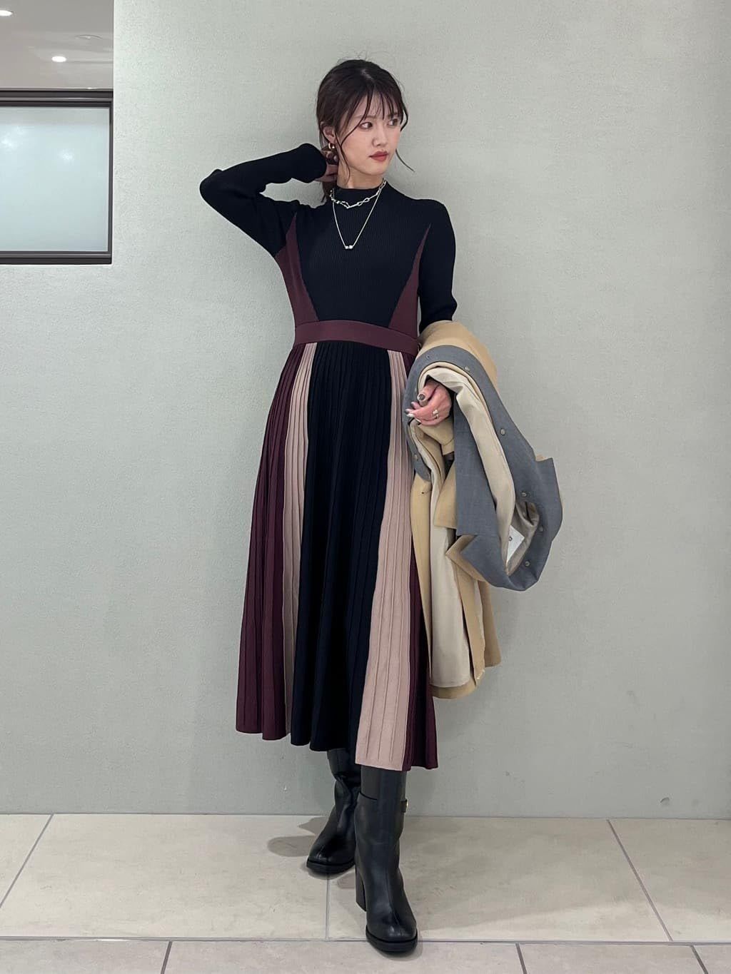 グレースコンチネンタル カジュアルドレス 2025AWﾊﾞｲｶﾗｰﾌﾚｱﾆｯﾄﾜﾝﾋﾟｰｽ レディース