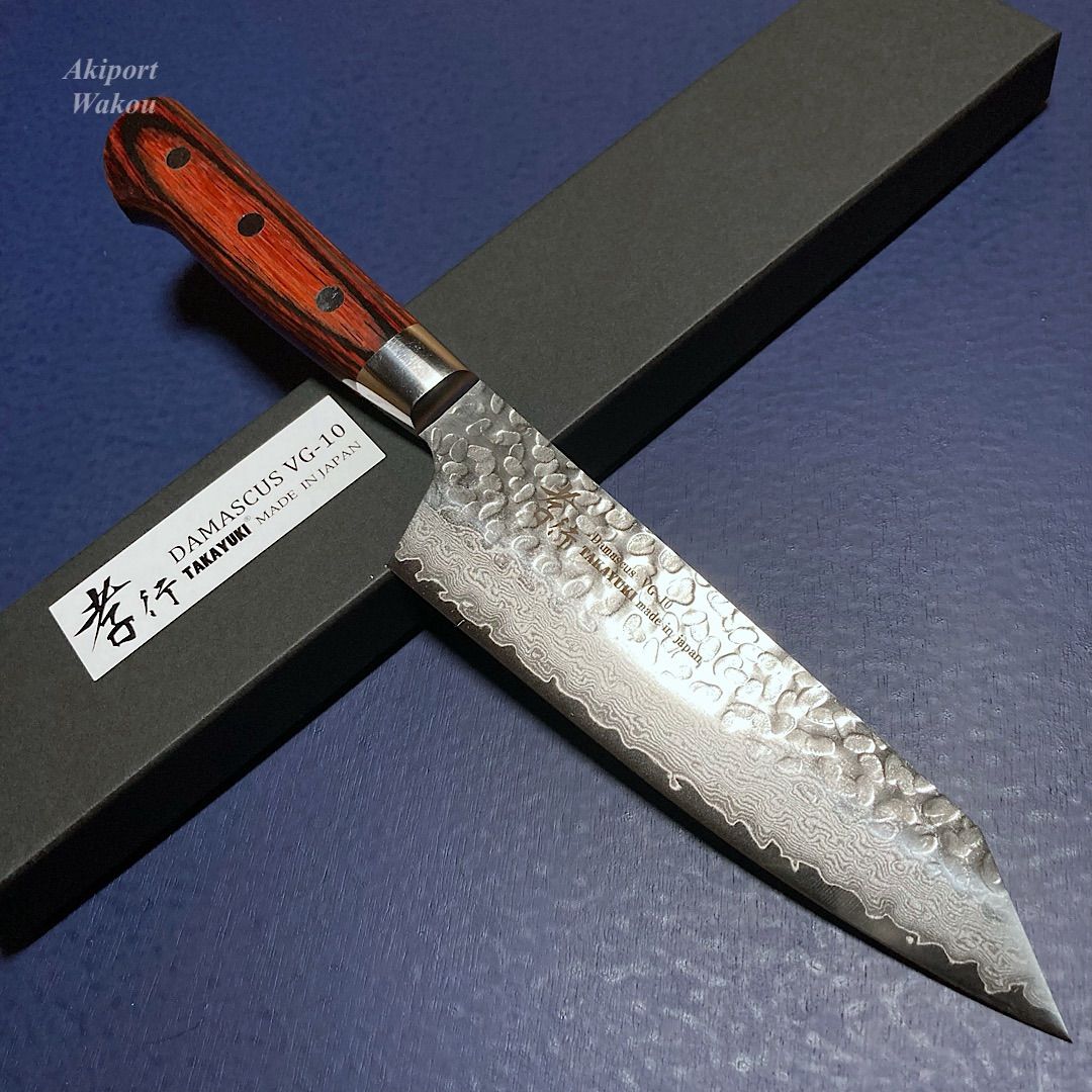 堺孝行 剣型三徳 包丁 160mm 33層槌目ダマスカス V金10号 錆びにくく切れ味抜群 ミルフィーユ包丁 青木刃物製作所