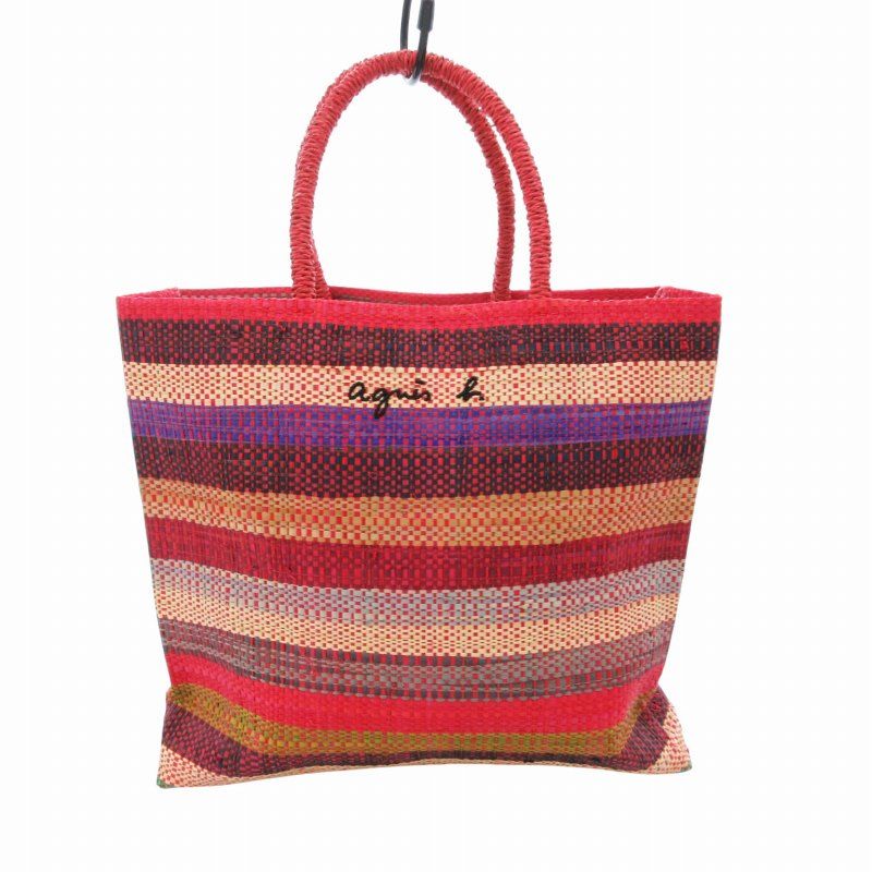 アニエスベー agnes b. 美品 ラフィアハンドバッグ 手提げ ロゴ