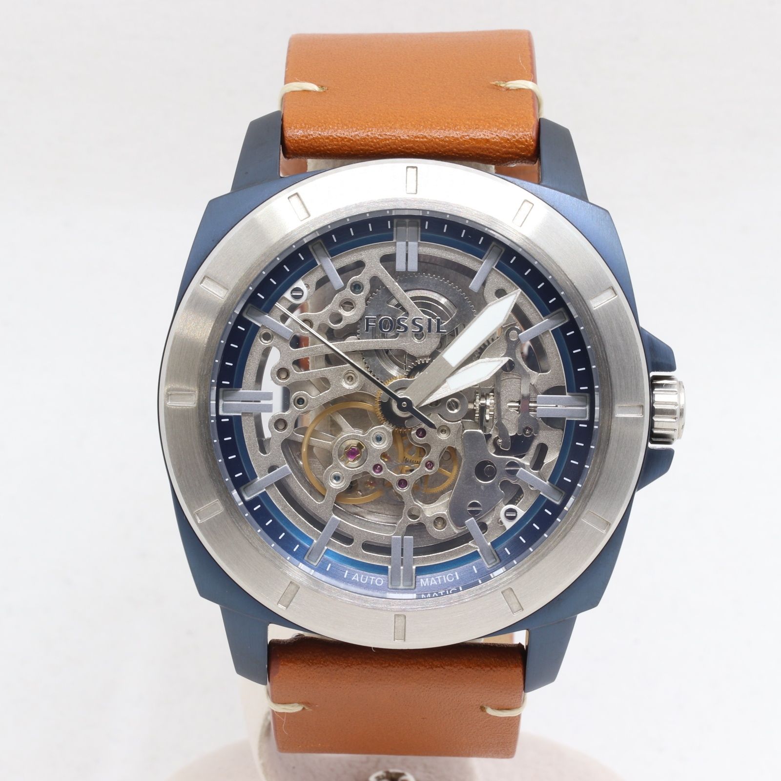 ITYSBIB6P3NE Fossil フォッシル メンズウォッチ スケルトン SS 革 AT シルバー文字盤 BQ2427 腕時計 缶ケース