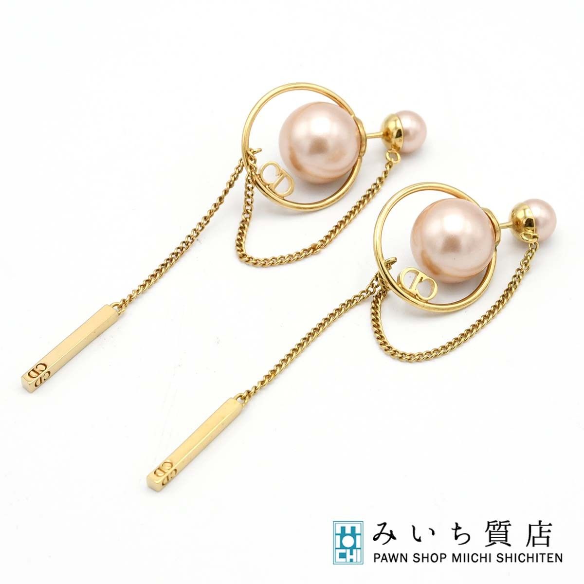 Christian Dior ディオール トライバルピアス レジンパール CDロゴ