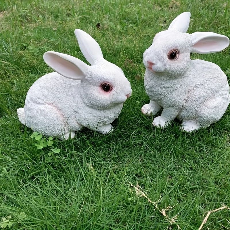 ガーデンオーナメント うさぎ ウサギ 2個セット おしゃれ かわいい インテリア 置物 動物 アニマル ガーデン オブジェ 庭 オフホワイト 8-1