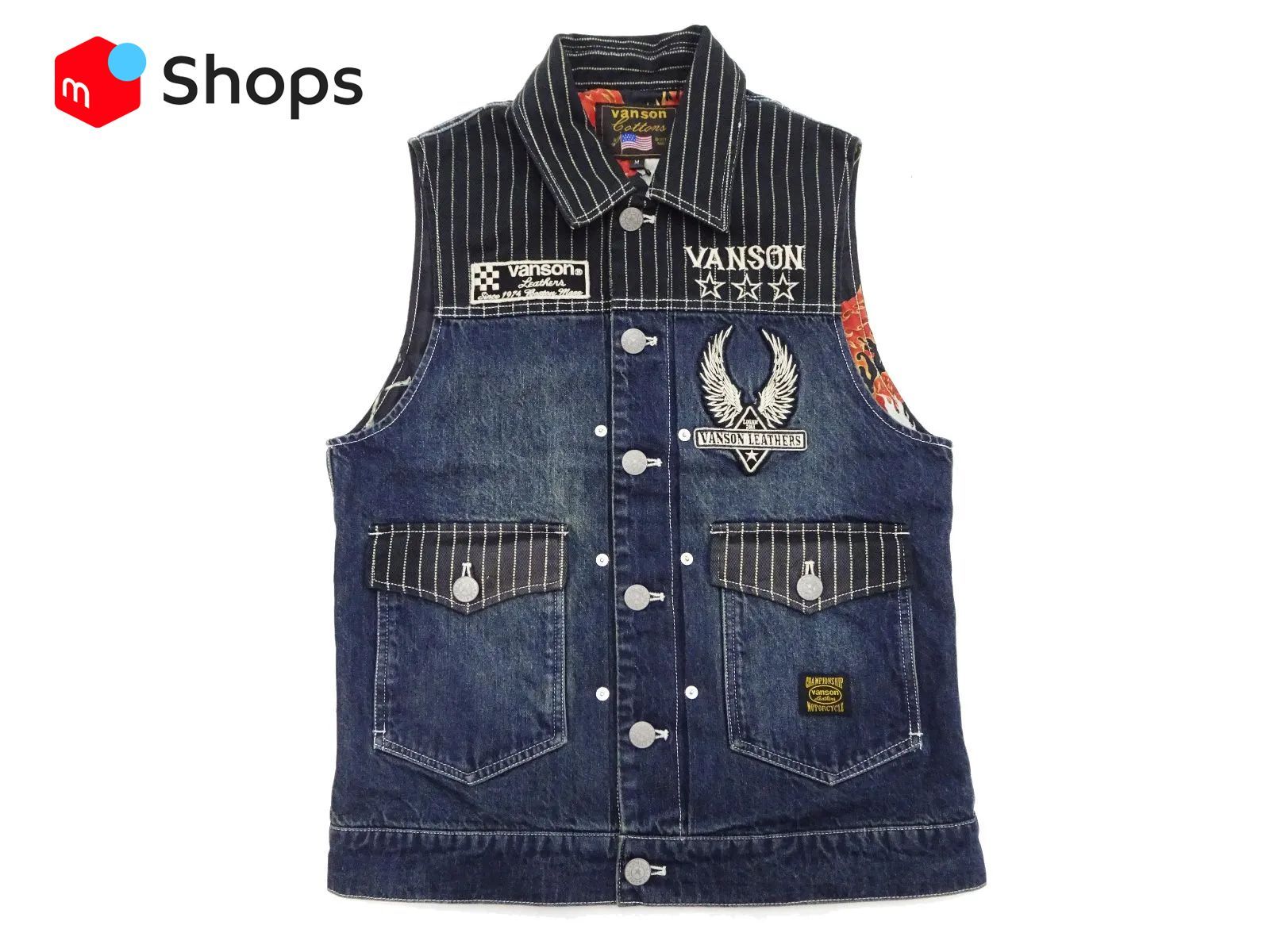バンソン VANSON デニムベスト Gジャン型 ジレ NVSV-2301 VANSON LEATHER Jean Jacket Vest  インディゴデニム × ウォバッシュツイル 新品 アメカジショップ