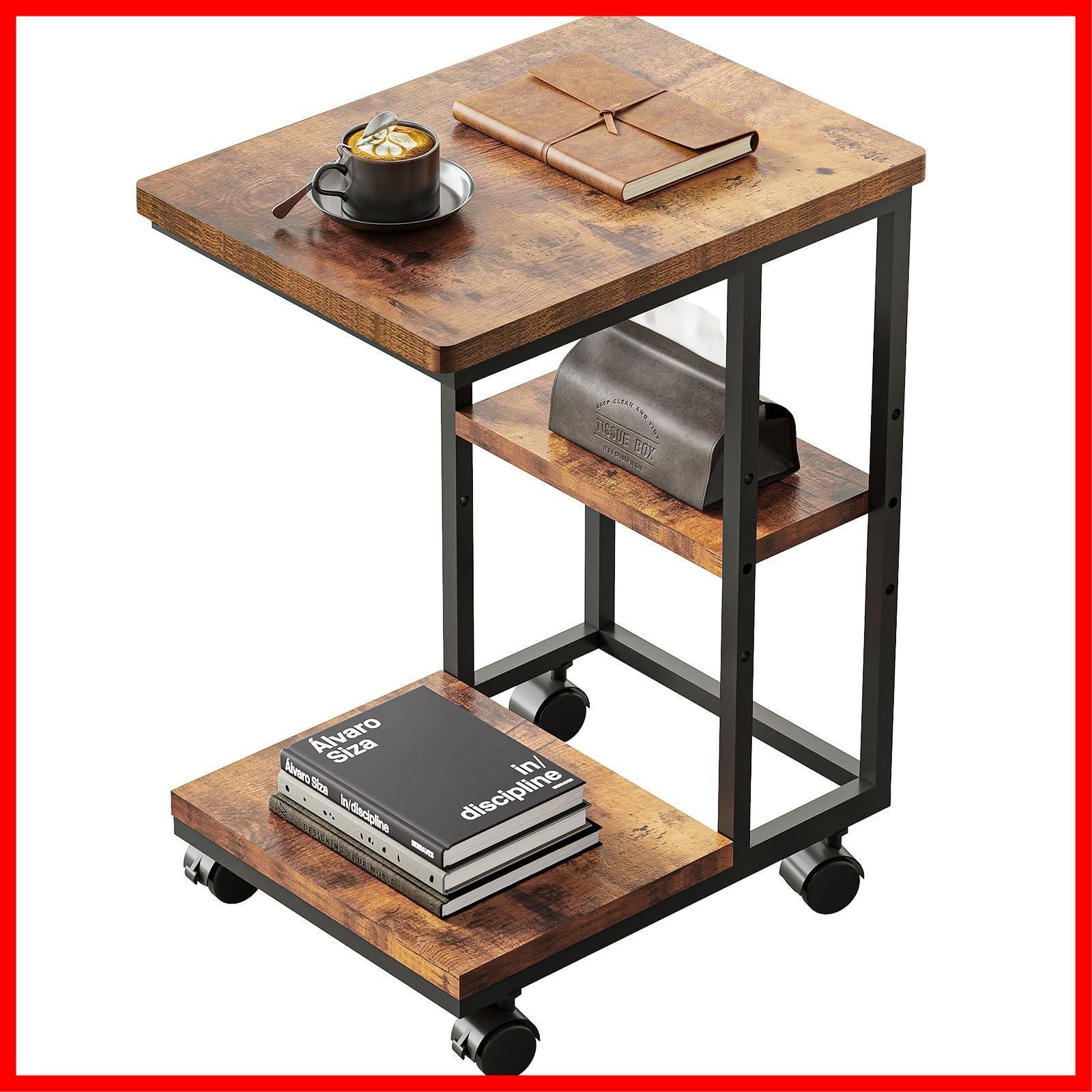 【迅速】Tm サイドテーブル キャスター付き ソファーテーブル コの字型ベッドサイドテーブル ソファサイドテーブル ソファテーブル 可移動ナイトテーブル 層板は調節可能 幅40×奥行29.5×高