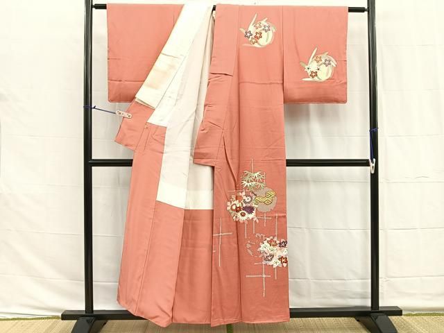 平和屋着物□上質な小紋 型染め 風景浜松文 鬼しぼ縮緬 正絹