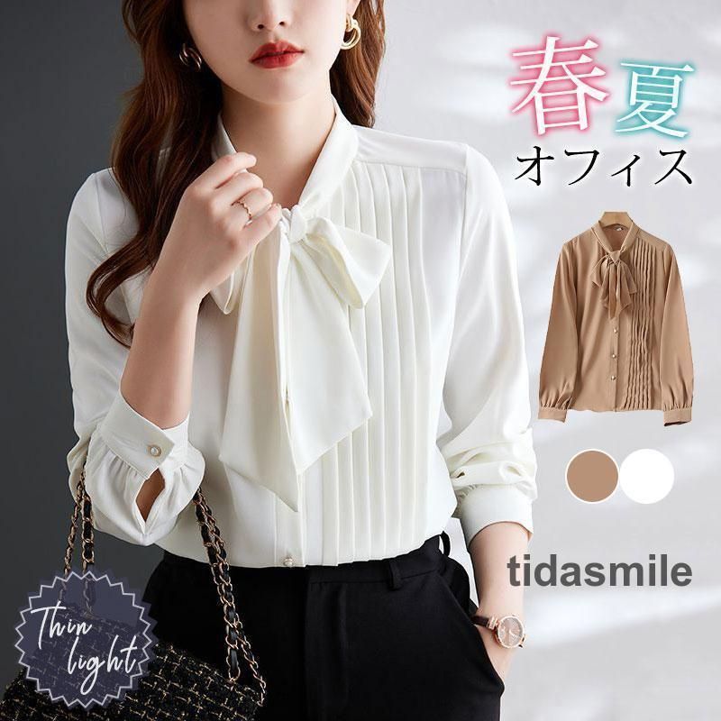 ブラウス 長袖 春 母の日 レディース オフィス シャツ ボリューム袖 リボン 入学式 仕事 ス 通勤 スーツ インナー シフォン 卒業式 ビジネス