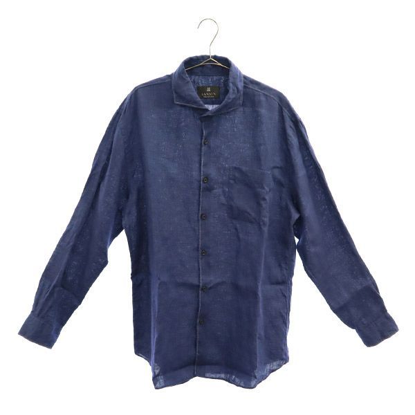 【未使用】LANVIN ランバンコレクション　シャツ長袖　コットン100% ランバン コレクション リネン 長袖 シャツ LB ブルー LANVIN