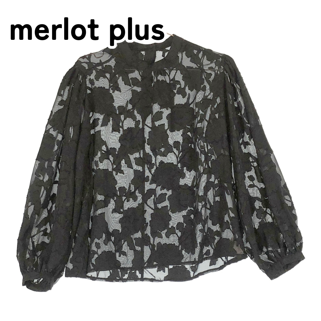 merlot plus メルロープリュス #2 M相当 ブラック 黒 バラ柄総レース シアードブラウス シフォンブラウス