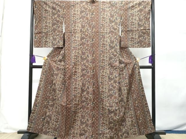 平和屋着物○上質な紬 井桁絣 正絹 逸品 AABC0049zg