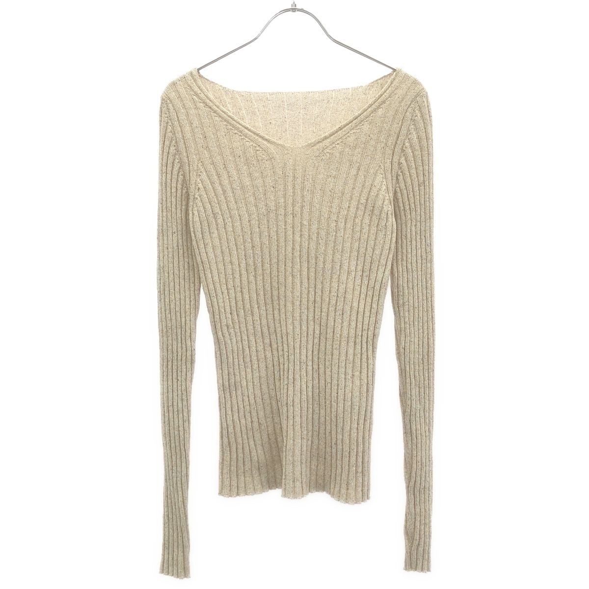 AURALEE オーラリー 25SS SILK COTTON MELANGE RIB KNIT V-NECK P|O シルクコットンVネックニットセーター A25SV04CO ベージュ 1