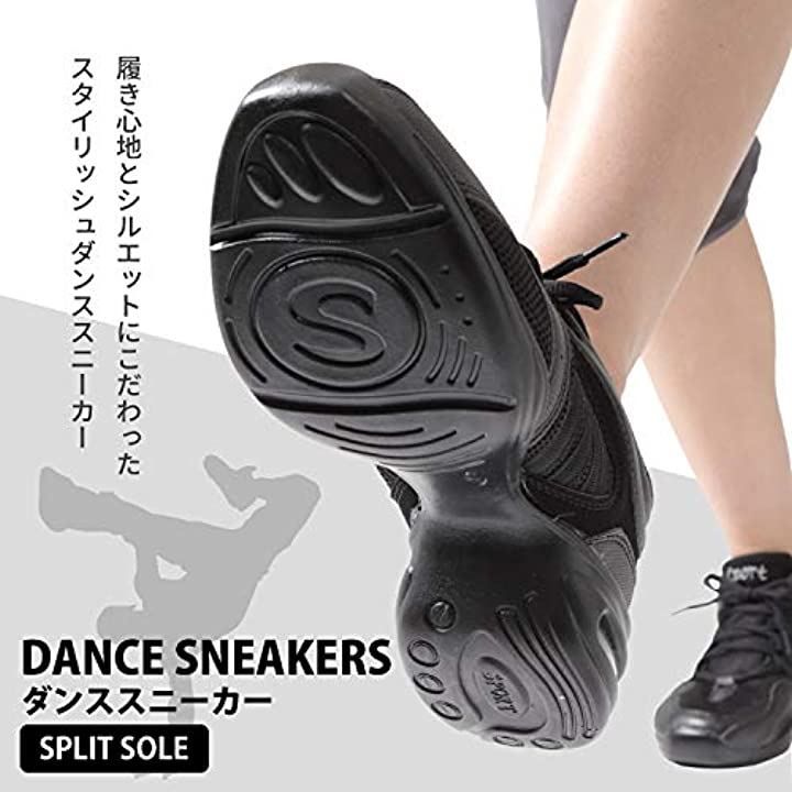 Splenno(スプレンノ) スニーカー ダンスシューズ ダンススニーカー レディース ヒップホップ 子供 スプリットソール チアリーディング フィットネス(ブラック,  23.0 cm)