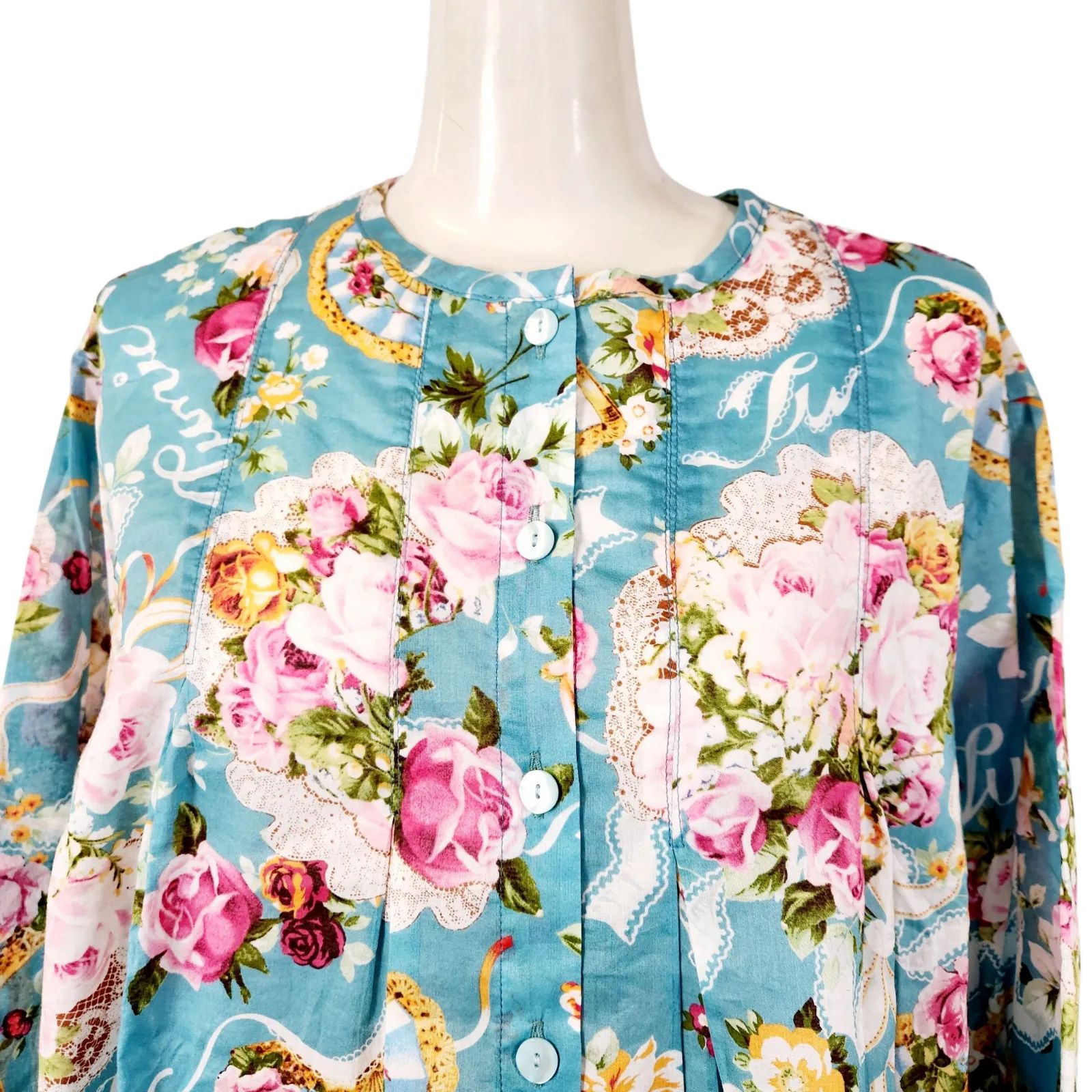 春物入荷 鴨居羊子 TUNIC 80綿ローン バラ天使 ９分袖全開パジャマ パンツ無地 ペパーミント 26191