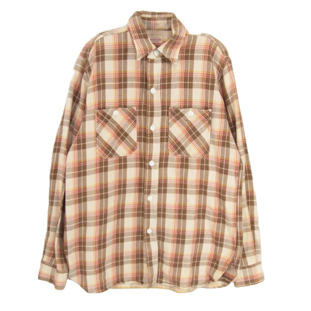 SUGAR CANE シュガーケーン チェック 長袖 ヘビー ネルシャツ 猫目ボタン ブラウン系 M【中古】