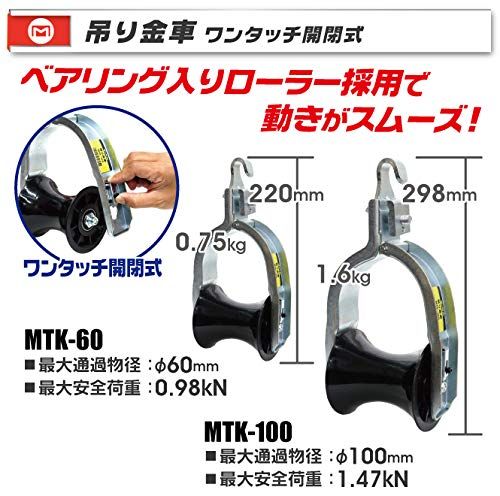 マーベル MARVEL 吊り金車 ワンタッチ開閉式 MTK-100 本体 奥行29.8cm 本体 高さ10.4cm 本体 幅14.8cm