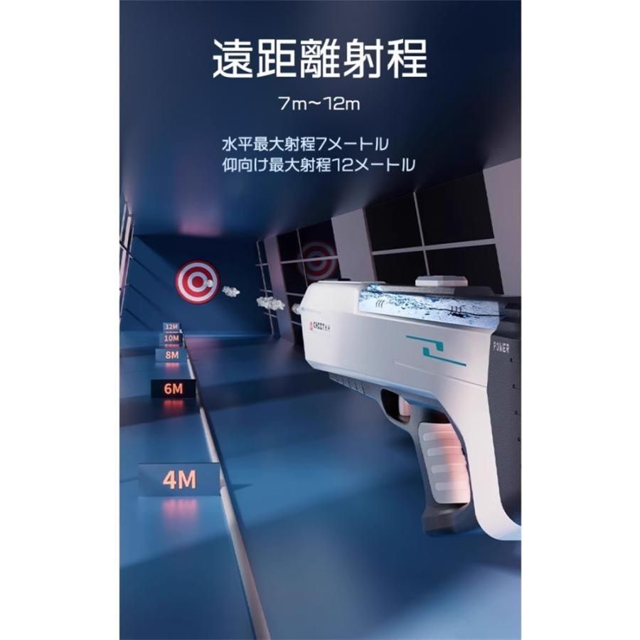 水鉄砲電動ウォーターガン加圧最強自動吸水12mピストル500mah飛距離大容量電池強力高圧連射水遊び夏子供誕生日プレゼン