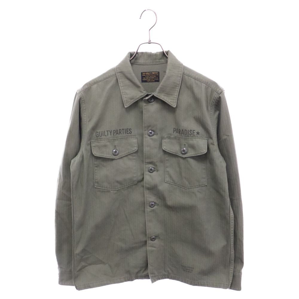 WACKO MARIA (ワコマリア) ARMY SHIRT アーミー バックプリント ヘリンボーン ミリタリーシャツ カーキ