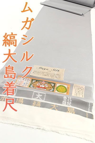 kta2873 単衣 夏物 本場縞大島 ムガシルク 染め 無地 紬着尺 薄グレー色 お仕立て付き １ヶ月半～２ヶ月で発送