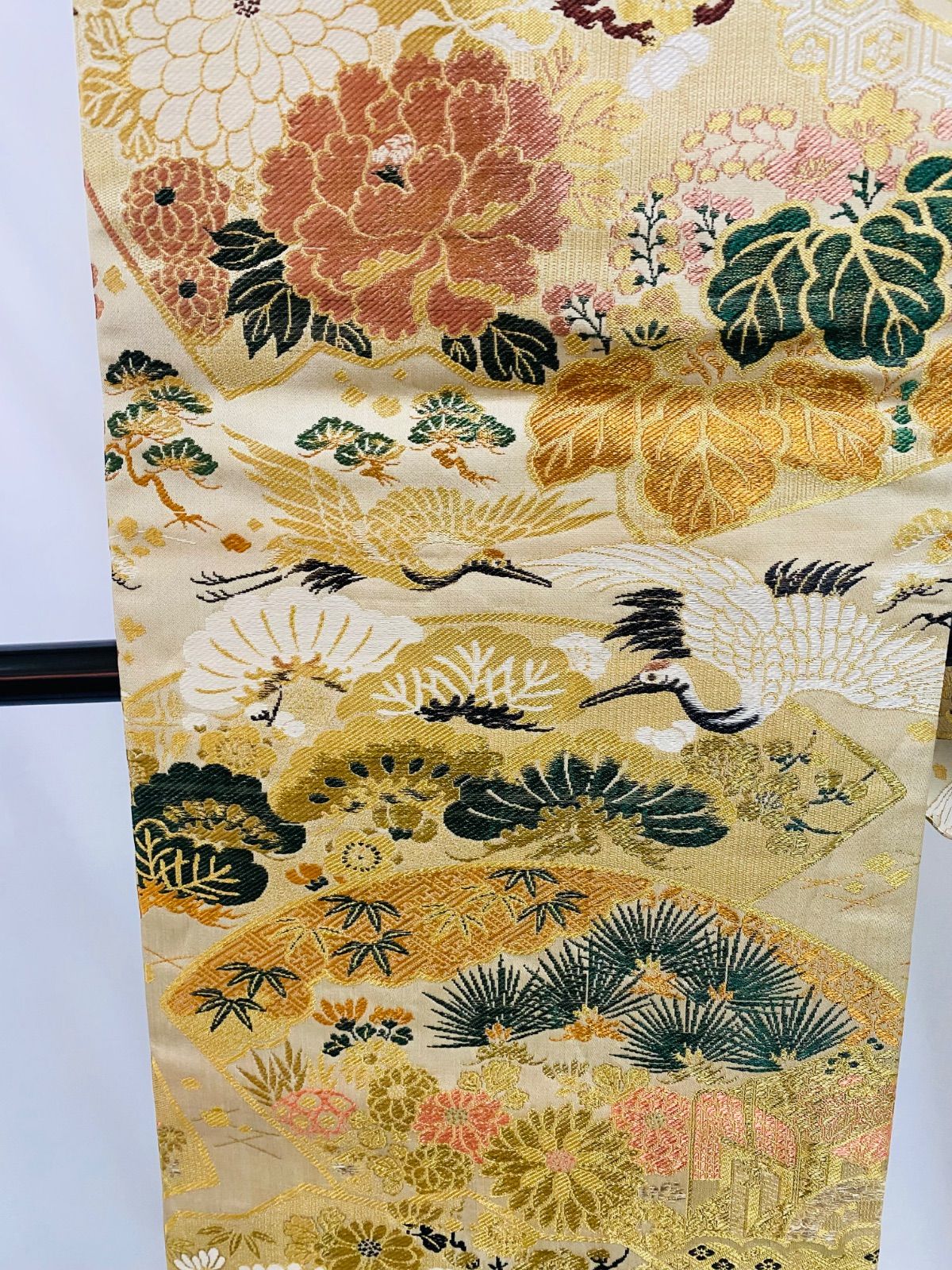 専用帯526 ●高級 正絹 紹巴紅型 六通 袋帯 松竹梅 鶴 帯 袋帯 全通柄 正絹 紅型風 松竹梅柄 - メルカリ