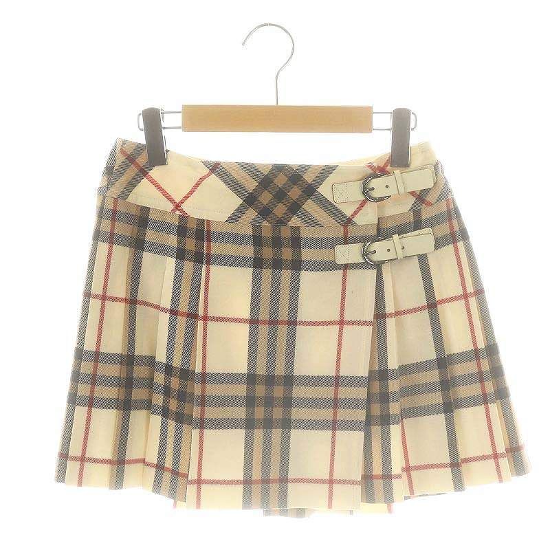 BURBERRY バーバリー 36 プリーツ スカート チェック レース ベルト