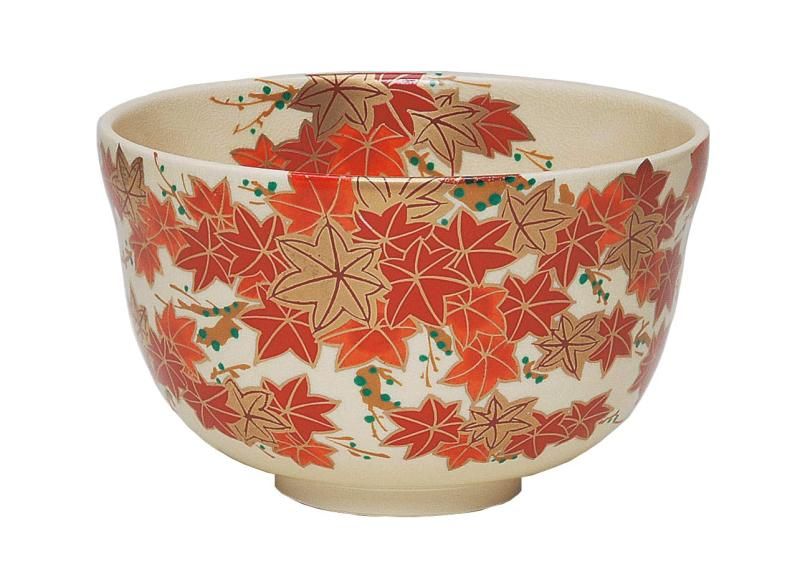 宮地英香 Miyachi Eikou 抹茶碗 白 サイズ-直径12.4x高さ7.8cm 仁清 紅葉 化粧箱入