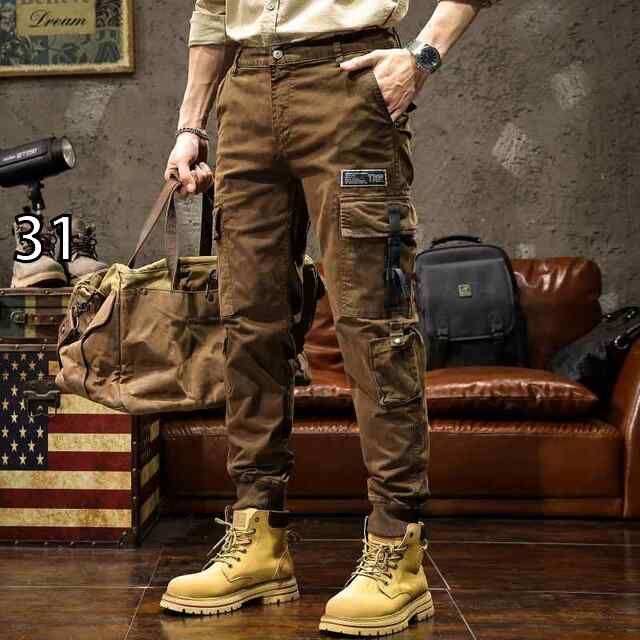 31 秋冬 コーデ メンズ 服 シンプル ファッション オシャレ 大人 かっこいい 大きいサイズ ストリート 紳士服 スリム ストレート マルチ ポケット タクティカル ズボン カジュアル パンツ
