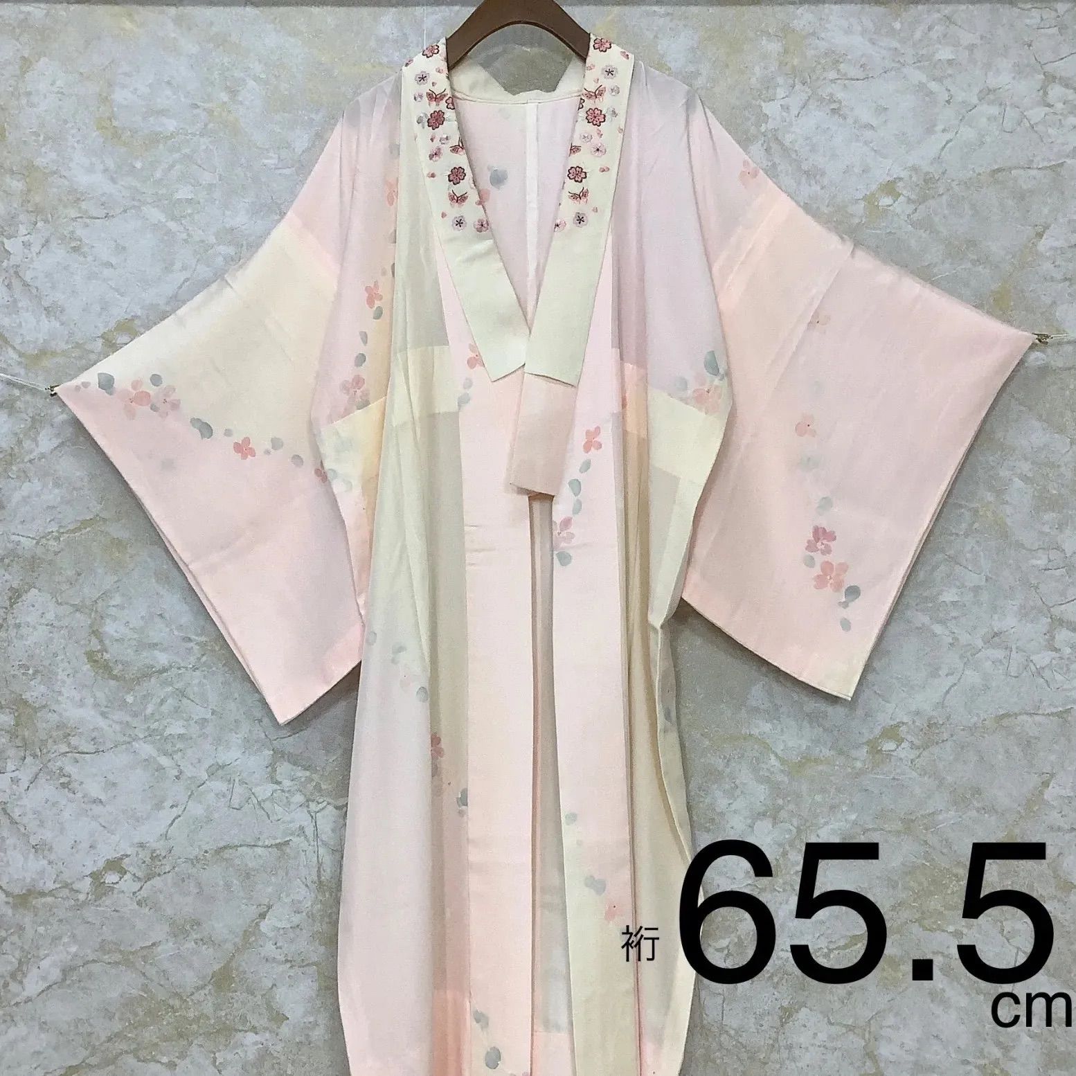 kimono+one◆素敵な長襦袢◆正絹◆刺繍半襟付き◆単衣◆袖無双◆衣紋抜き付き◆仕付け糸付き◆裄65.5肩丈123◆小紋紬附下訪問着留袖袷単衣夏着物◆K1031