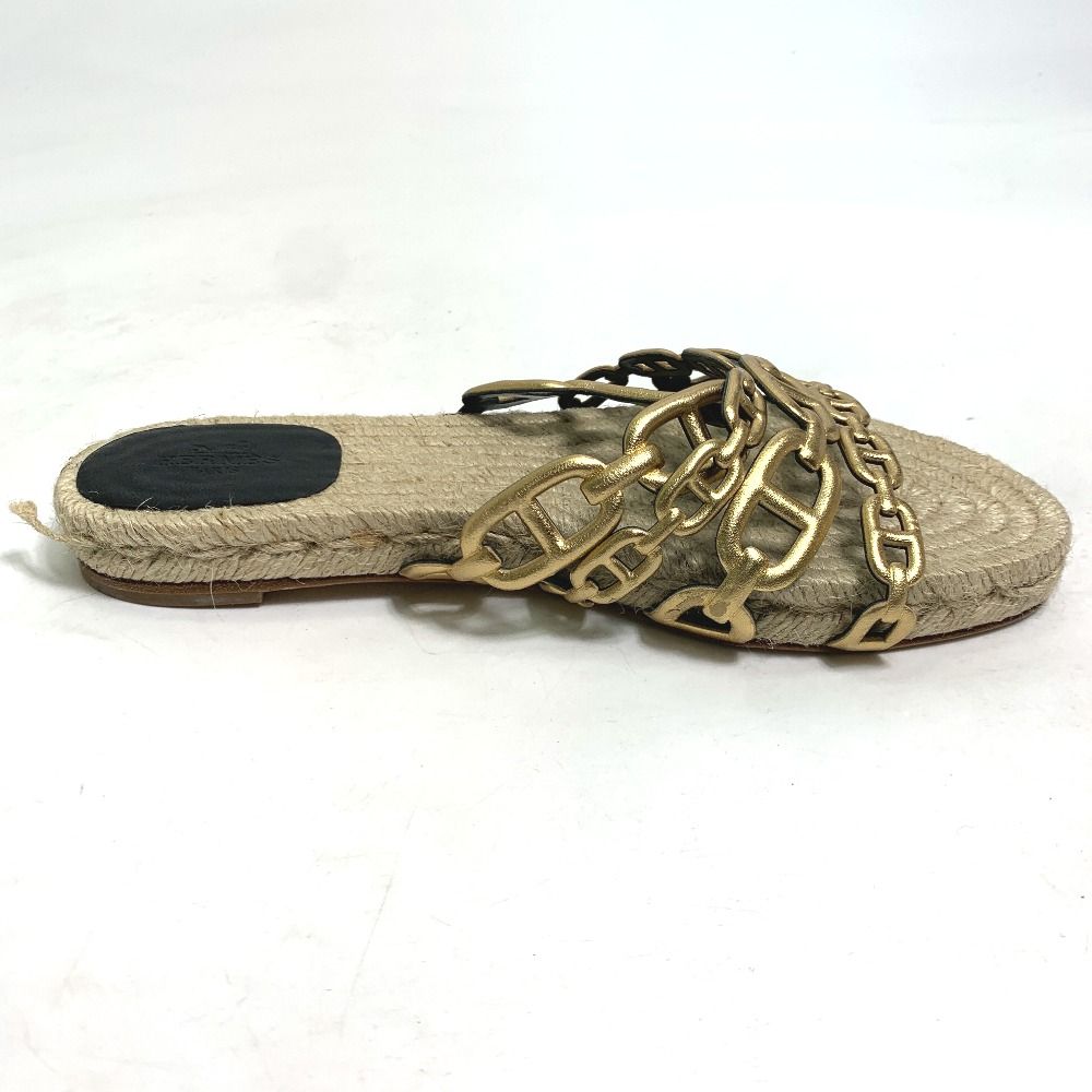 エルメス フラット シェーヌダンクル アンコーヌ 靴 サンダル レザー