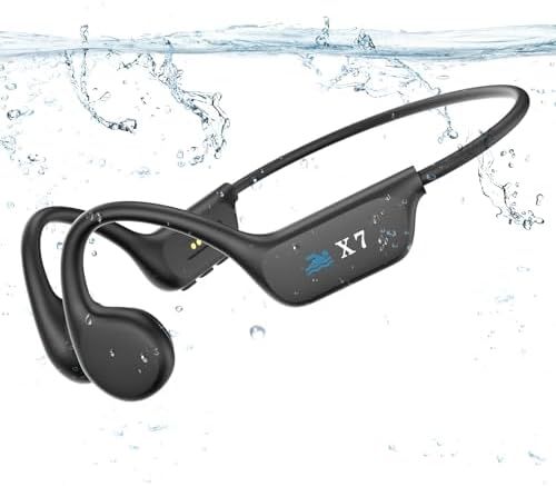 水泳 イヤホン 完全防水 プール IP68 こつでんどう ヘッドホン bluetooth 5.3 32GBメモリ内蔵 最大6000曲 マイク付き骨伝導ヘッドフォン 8時間連続再生|通話 水泳キャップ|ゴーグル対応 ランニング サイクリング