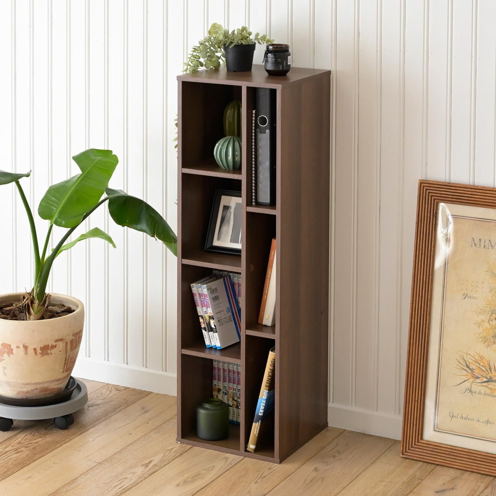 【爆買い，SALE】 【人気商品】A4ファイル対応 幅30.5×奥行29.5×高さ101cm マガジンラック 絵本 本棚 衣類 収納 ラック 組立品 棚 ウォルナット 山善(YAMAZEN) FCFR-1030(WL) ケース・ボックス・コンテナ