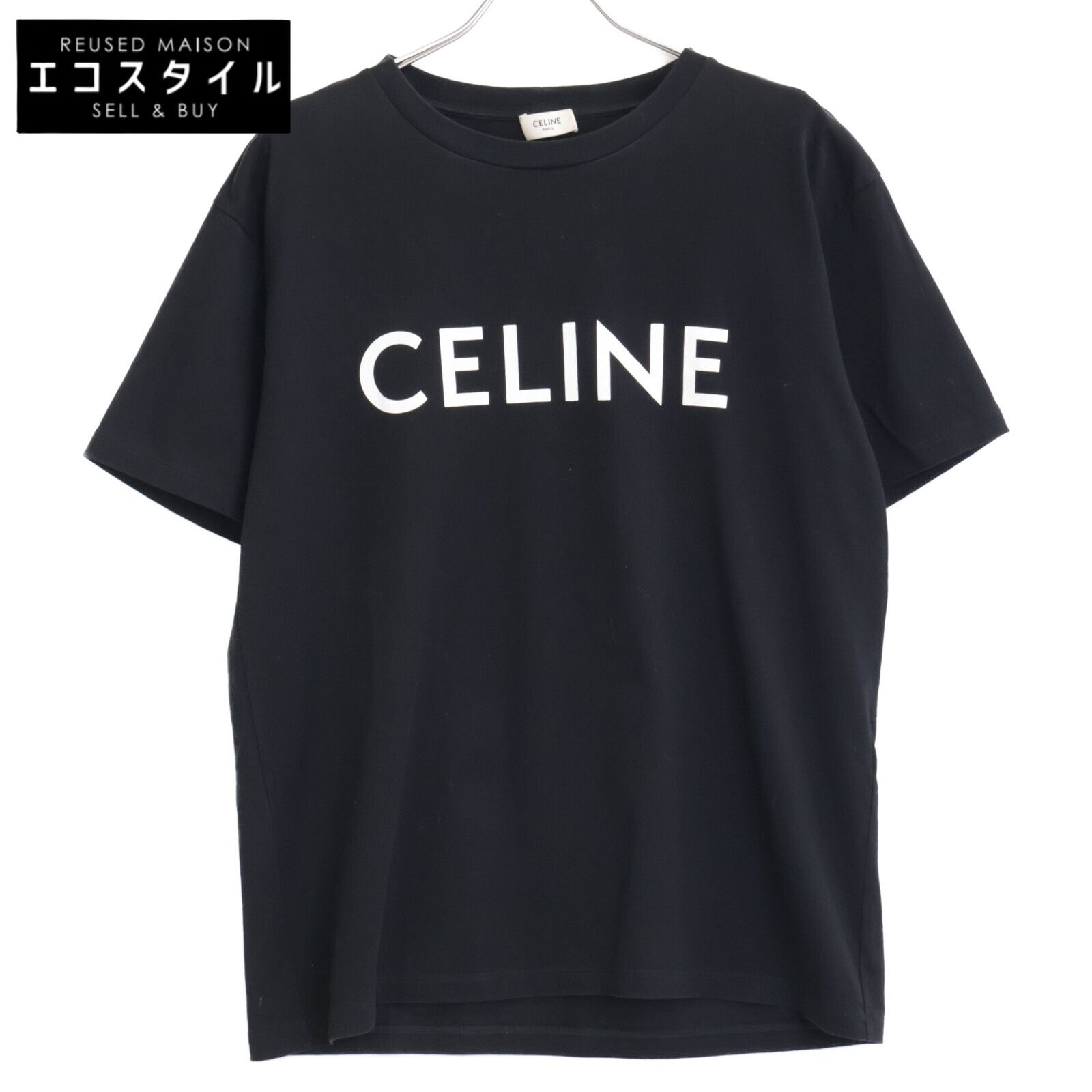 CELINE セリーヌ ﾌﾞﾗｯｸ 2X681671Q ｺｯﾄﾝ ﾛｺﾞ 半袖Tｼｬﾂ XS