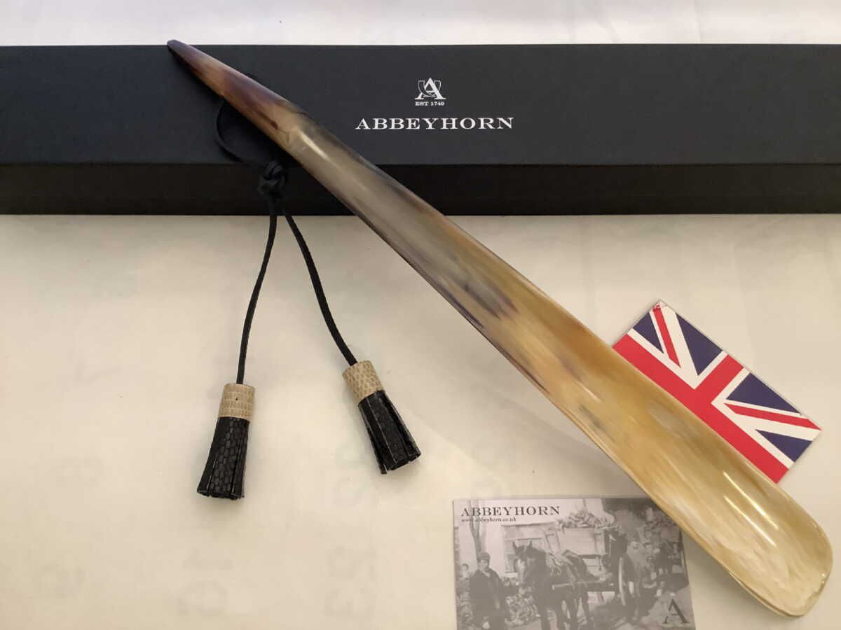 英国製 靴べらアビーホーン  40cm級本水牛角withリザードタッセルヘビーホーン現物写真 AH16HV/B N015