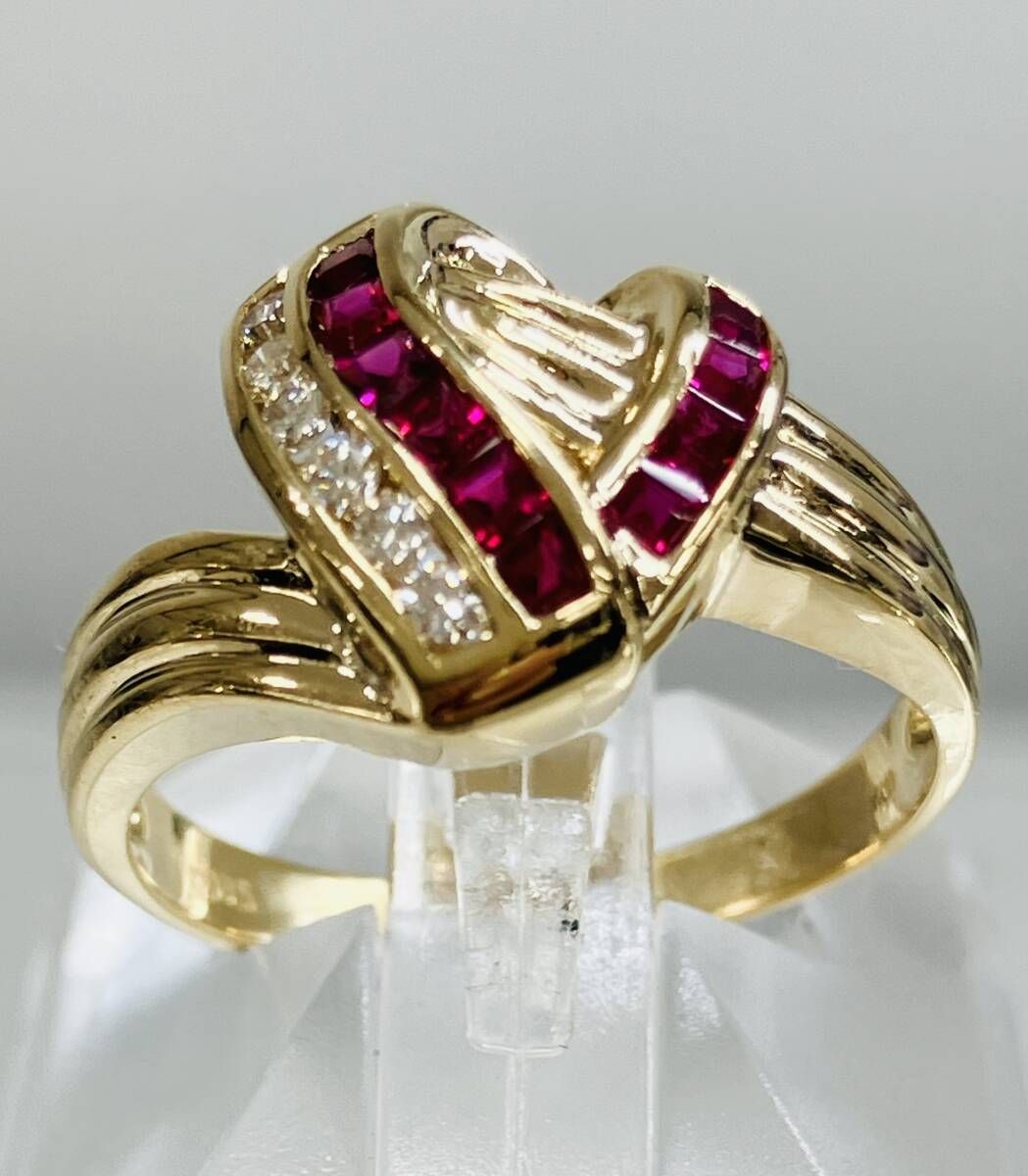 K18 天然ルビー 0.35ct 天然ダイヤモンド 0.10ct 10.5号 リング - メルカリ