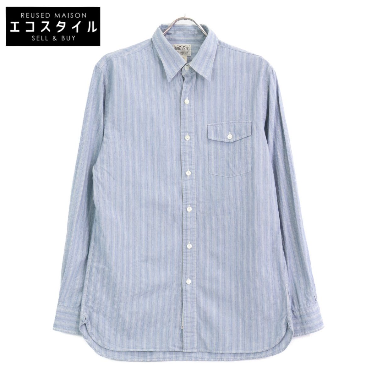 RRL ダブルアールエル ﾌﾞﾙｰ ｽﾄﾗｲﾌﾟ ｺｯﾄﾝ 長袖ｼｬﾂ M