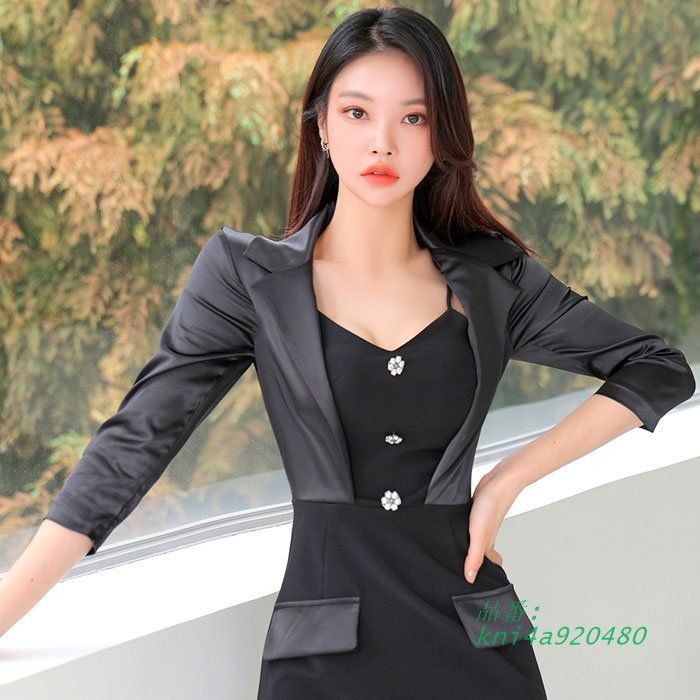 五分袖ショートタイトワンピース 黒