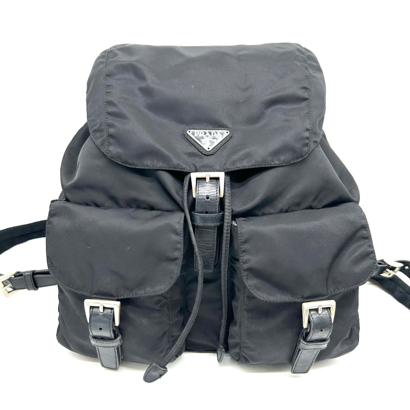 PRADA プラダ 巾着リュック 三角プレート テスート 白タグあり 黒