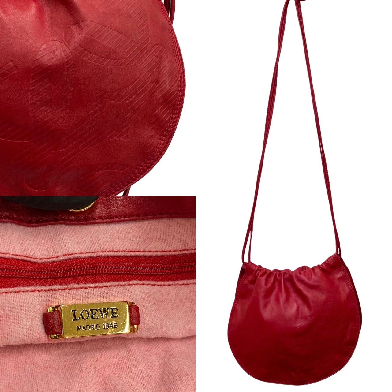 ロエベ　LOEWE アナグラムロゴ　ハンドバッグ　巾着型　レッド ロエベ 巾着 ショルダーバッグ レッド アナグラム 8-14088 美品