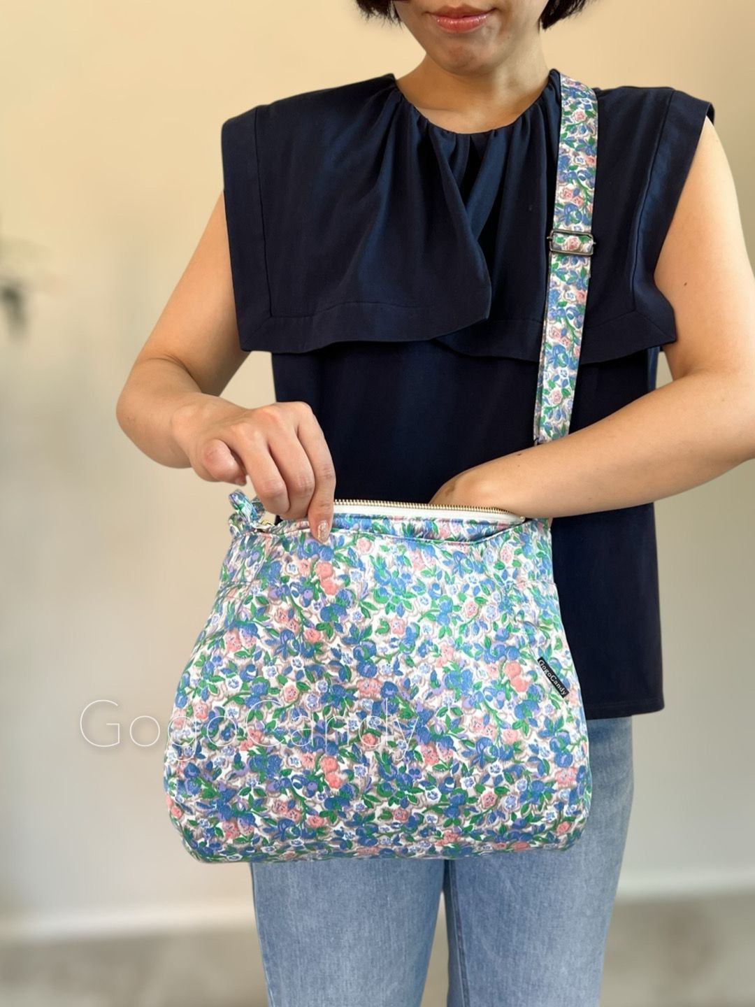 手作りバッグ デニッシュバッグ サテンボタニカル ちょいみえポケット付き