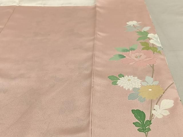 平和屋着物○訪問着 友禅 枝花文 暈し染め 丹後縮緬 反端付き 正絹